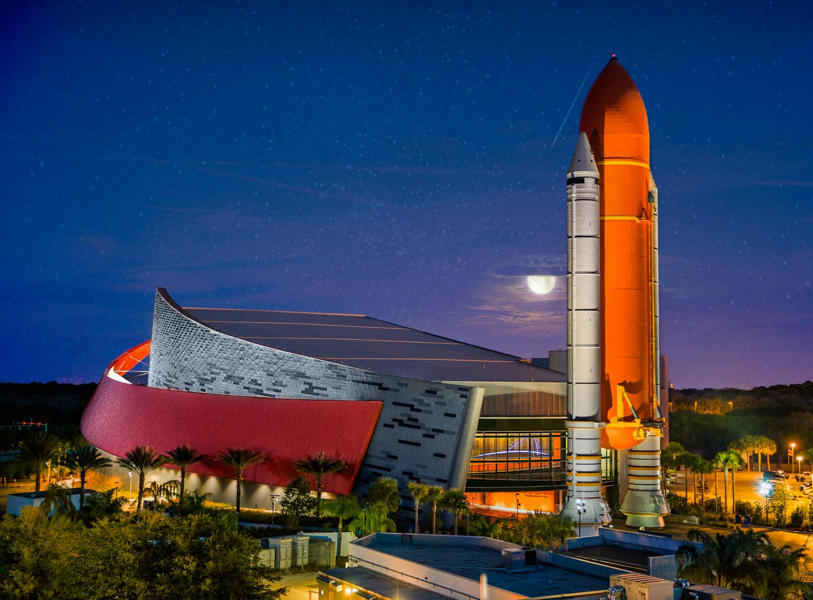 Kennedy Space Center illuminated at night