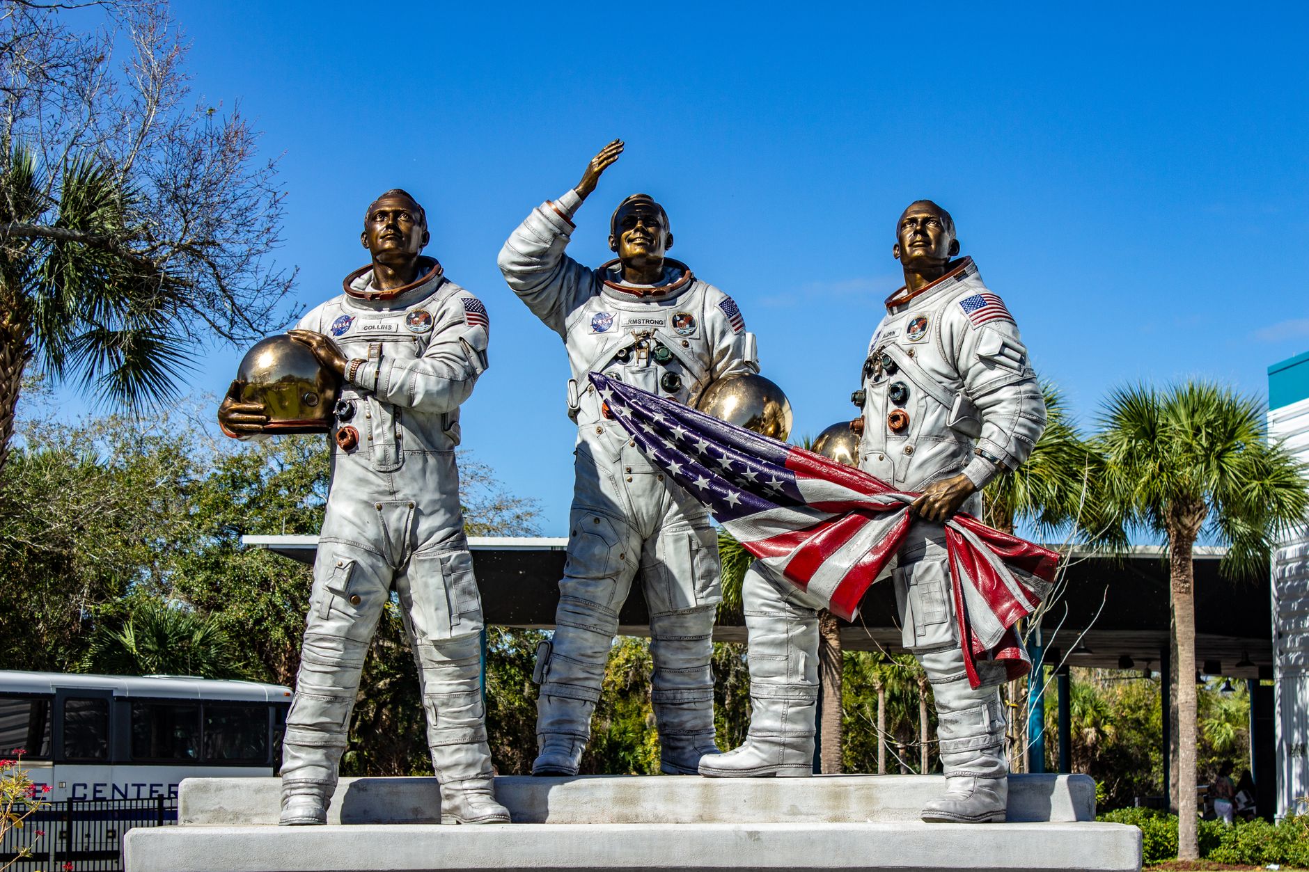 Standbeeld van de Apollo 11-astronauten bij het Kennedy Space Center